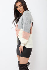 Rose White and Grey Knot Knit Jumper - Kerri
