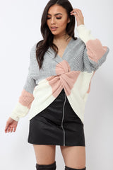 Rose White and Grey Knot Knit Jumper - Kerri