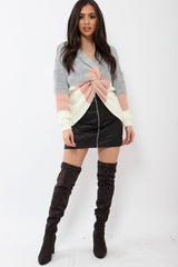 Rose White and Grey Knot Knit Jumper - Kerri