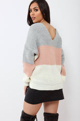 Rose White and Grey Knot Knit Jumper - Kerri