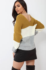 Mustard White and Grey Knot Knit Jumper - Kerri