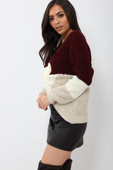 Wine White and Beige Knot Knit Jumper - Kerri