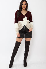 Wine White and Beige Knot Knit Jumper - Kerri