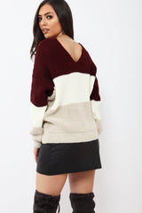 Wine White and Beige Knot Knit Jumper - Kerri