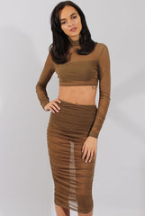 Khaki Sheer Ruched Co-ord - Kerry
