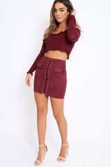 Purple Lace Up Suedette Mini Skirt - Lotty