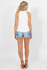 White Scallop Hem High Neck Vest - Kelsey
