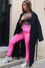 Pink Belted Tapered Peg Trousers - Jessika