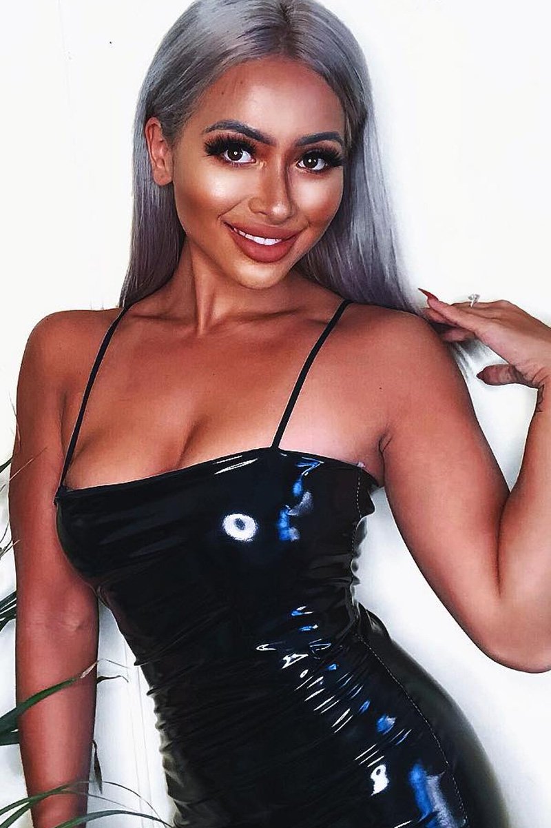 Black Straight Neck Vinyl Bodycon Dress - Keydi – Rebellious Fashion