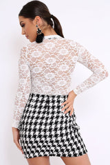 White Lace Bodysuit with Lace Up Front - Khiana