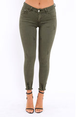 Khaki Distressed Skinny Jeans - Isabellah
