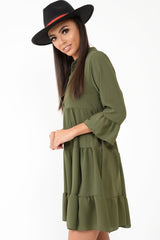 Khaki Tiered Ruffle Shift Dress - Abri
