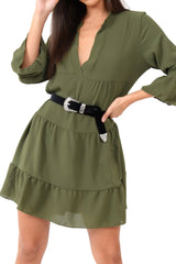 Khaki Tiered Ruffle Shift Dress - Abri
