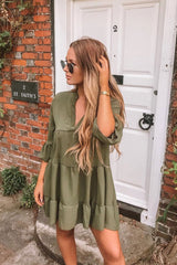 Khaki Tiered Ruffle Shift Dress - Abri