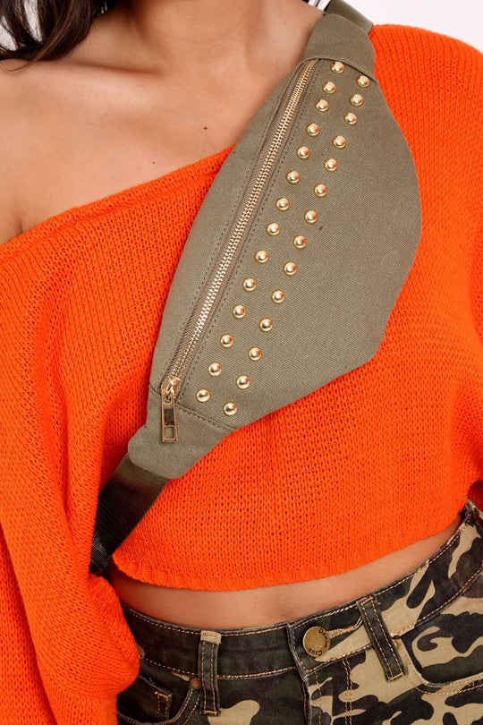 Khaki Double Stud Bum Bag - Kamala