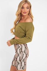 Khaki Crop V Neck Knit Jumper - Rozella