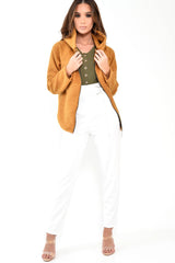 Mustard Borg Hooded Zipper Front Coat - Bryley