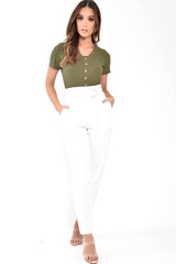 Khaki Button Front Short Sleeved Bodysuit - Danai