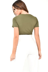 Khaki Button Front Short Sleeved Bodysuit - Danai