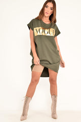 Khaki Gold Vogue Slogan Oversized T-shirt - Breah