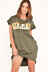Khaki Gold Vogue Slogan Oversized T-shirt - Breah