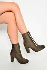 Green Faux Suede Button Detail Ankle Boots - Hadlyn