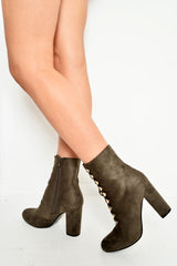 Green Faux Suede Button Detail Ankle Boots - Hadlyn