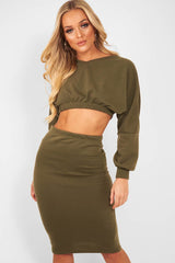 Khaki Cropped Jumper and Skirt Co-ord - Heidi