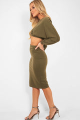 Khaki Cropped Jumper and Skirt Co-ord - Heidi