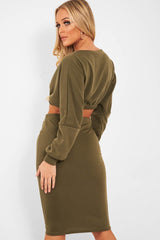 Khaki Cropped Jumper and Skirt Co-ord - Heidi