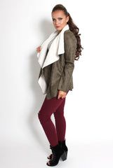 Vanessa Khaki Suede Fur Lined Jacket