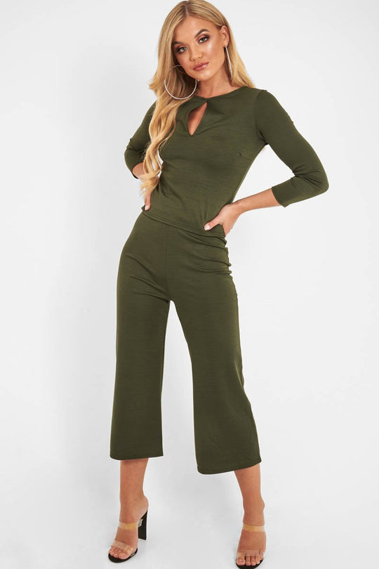 Khaki Keyhole Top Culotte Co-Ord - Raelinn