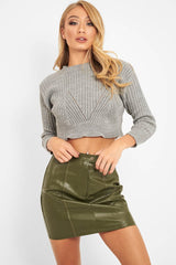 Grey Knit Detail Crop Jumper - Kiana
