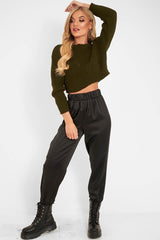 Khaki Knit Detail Crop Jumper - Kiana