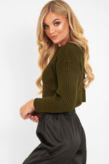 Khaki Knit Detail Crop Jumper - Kiana