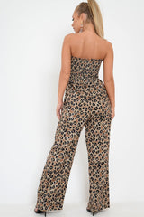 Khaki Leopard Bandeau Wide Leg Jumpsuit - Taygen