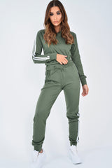Khaki Tracksuit with White Side Stripe - Kady