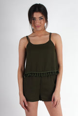 Tammy Khaki Tassle Playsuit