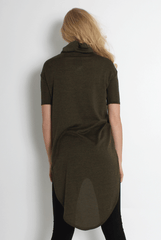 Erin Khaki High Neck Dropped Hem Top