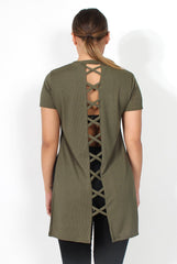 Cadence Khaki Cross Back Top