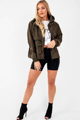 Khaki Ring Pull Zip Front Windbreaker Jacket - Tesla