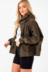 Khaki Ring Pull Zip Front Windbreaker Jacket - Tesla