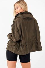 Khaki Ring Pull Zip Front Windbreaker Jacket - Tesla