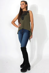 Limu Khaki Mesh Dropped Hem Top