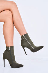 Khaki Stretch Zip Detail Sock Boot - Uriah