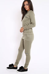 Khaki Zip Loungewear Set - Kelly
