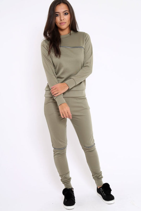Khaki Zip Loungewear Set - Kelly