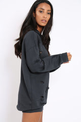 Charcoal Distressed Oversized Hoodie - Khloe