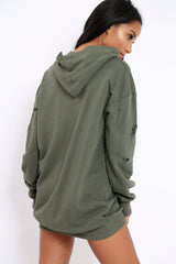 Khaki Distressed Oversized Hoodie - Khloe