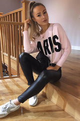 Pink Rib Knit Paris Slogan Jumper - Khylah